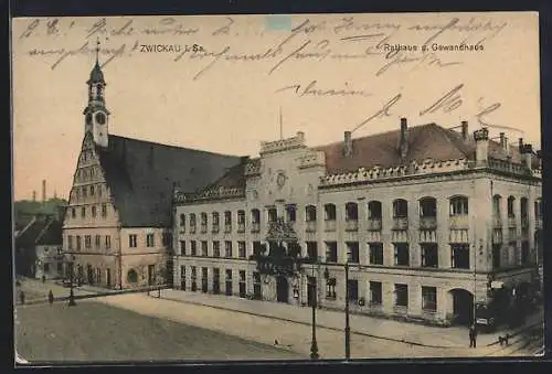 AK Zwickau i. Sa., Rathaus und Gewandhaus