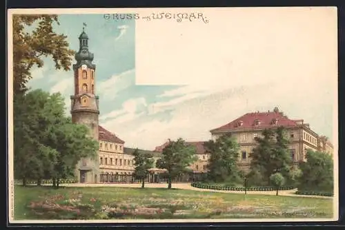 Lithographie Weimar / Thüringen, Residenzschloss