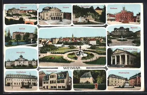 AK Weimar / Thüringen, Museum, Theater, Schloss und Rathaus