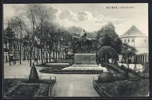 AK Weimar / Thüringen, Karlsplatz mit Denkmal