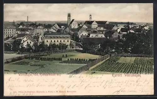 AK Bad Wörishofen, Panoramablick auf die Kirchen vom Kneippianum aus