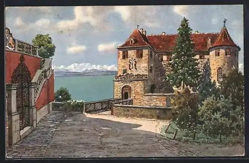 Künstler-AK Meersburg a. B., Brücke und Eingang zum alten Schloss