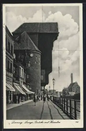 AK Danzig-Gdansk, Lange Brücke mit Krantor