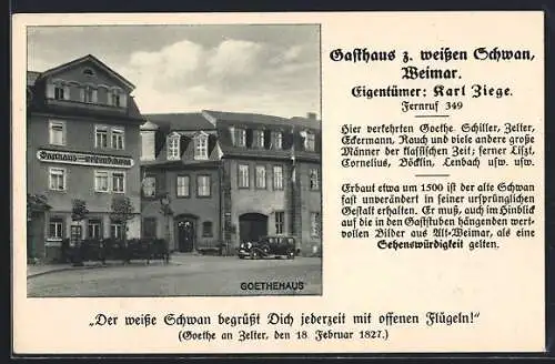 AK Weimar / Thüringen, Gasthaus zum Weissen Schwan