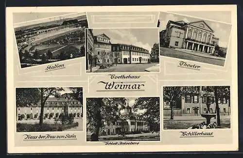 AK Weimar / Thüringen, Goethehaus, Theater, Schloss Belvedere