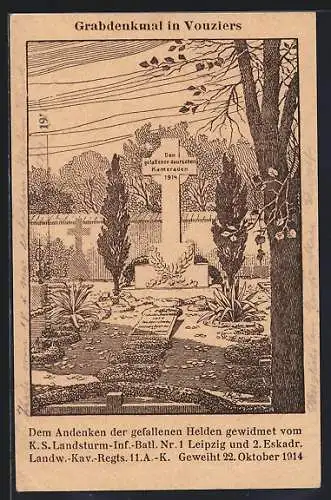 Künstler-AK Vouziers, Grabdenkmal 1914