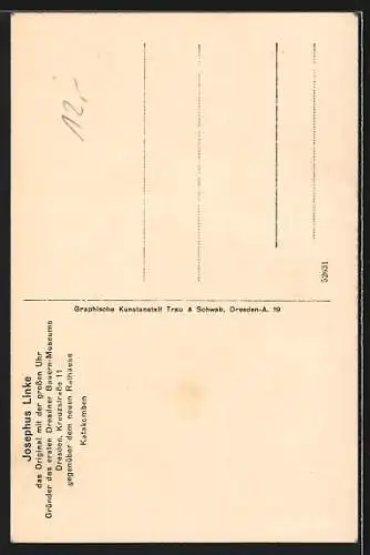 AK Dresden, Josephus Linke, Gründer des ersten Dresdner Bauern-Museums, Kreuzstrasse 11