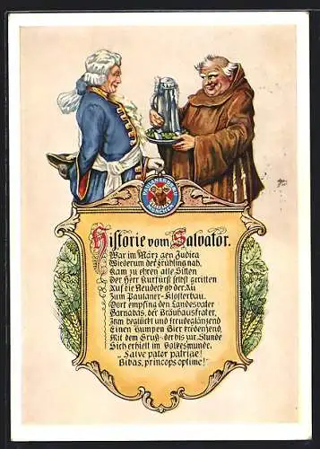 AK München-Au, Paulaner-Salvator-Thomasbräu, Gedicht bezüglich Gasthaus Salvator