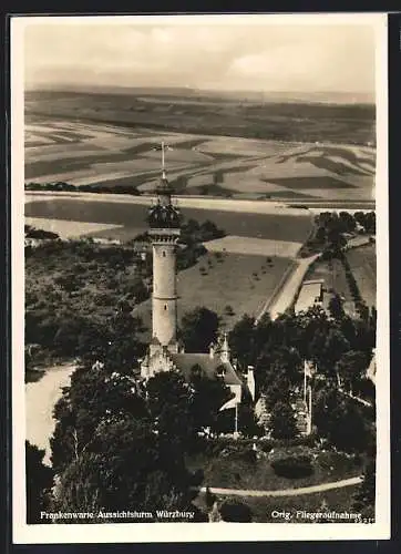 AK Würzburg, Fliegeraufnahme Frankenwarte Aussichtsturm