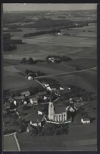 AK Haigermoos, Fliegeraufnahme mit Kirche