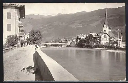 AK Zell am Ziller, Ziller-Quai mit Kirche