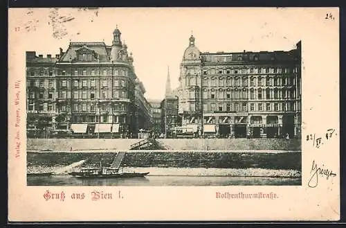 AK Wien, Blick auf die Rothenthurmstrasse vom Wasser aus