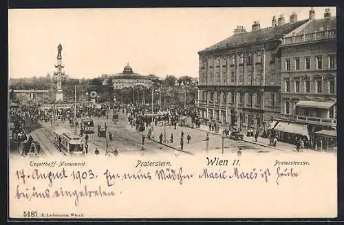 AK Wien, Praterstrasse, Praterstern und Tegetthoff-Monument