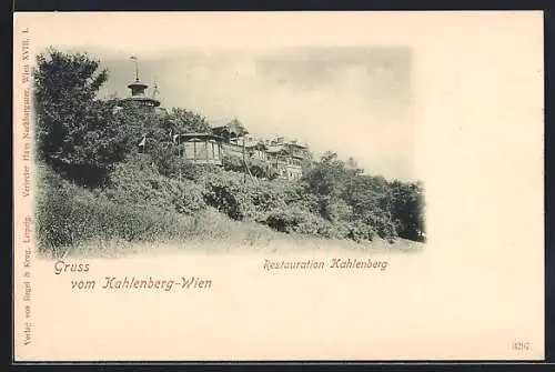 AK Wien, Gasthaus Kahlenberg mit dem Wald