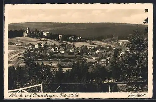 AK Finsterbergen /Thür. Wald, Blick vom Hainfelsen auf den Ort, Kurhaus und Spiessberg