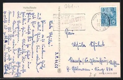 AK Halle /Saale, Ratshof mit Denkmal