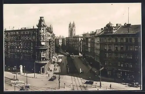 AK Magdeburg, Blick auf den Hasselbach-Platz, Strassenbahn