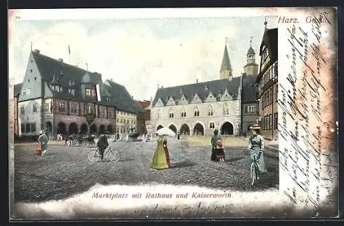 AK Goslar /Harz, Marktplatz mit Rathaus und Kaiserworth