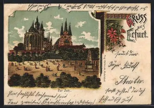 Lithographie Erfurt, Blick auf den Dom