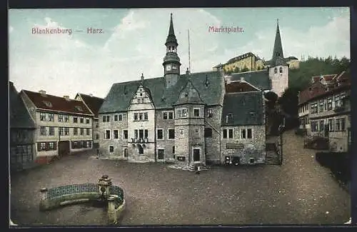 AK Blankenburg / Harz, Rathaus am Marktplatz