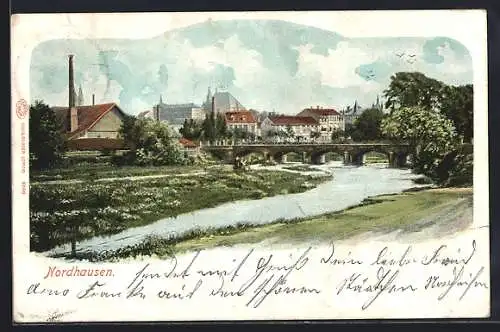 AK Nordhausen, Uferpartie mit Brücke