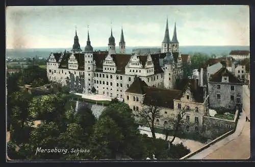 AK Merseburg, das Schloss aus der Vogelschau