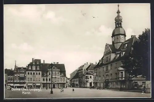 AK Borna / Sachsen, Der Marktplatz mit Kirche