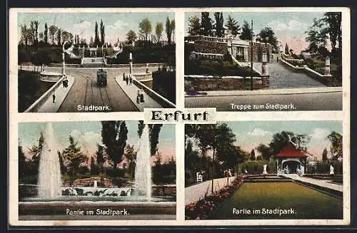 AK Erfurt, Treppe zum Stadtpark, Partie im Stadtpark