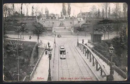 AK Erfurt, Strassenbahn am Stadtpark