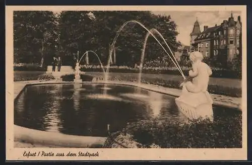 AK Erfurt, Stadtpark mit Springbrunnen