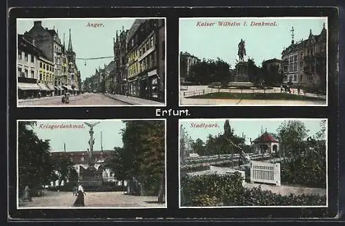 AK Erfurt, Anger, Kaiser Wilhelm I. Denkmal, Kriegerdenkmal, Stadtpark