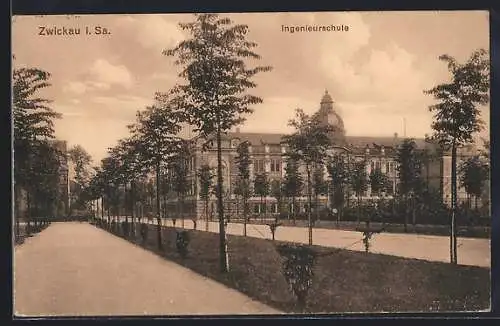 AK Zwickau, Ingenieurschule vom Park aus gesehen