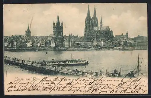 AK Köln, Dom, Rhein, Dampfer Bade-Anstalt