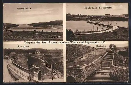 AK Werda, Gesamtansicht Talsperre der Stadt Plauen-Sperrmauer, Strasse durch die Talsperre, Kaskaden