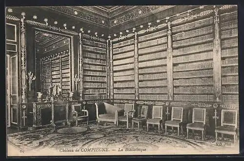 AK Compiègne, Le Château, La Bibliothèque