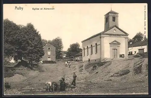 AK Auby-sur-Semois, Eglise et Abreuvoir