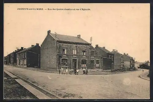 AK Jemeppe-sur-Sambre, Rue des Quatre chemins et rue d`Eghezée, Strassenpartien