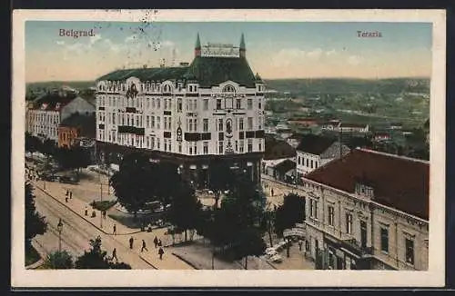 AK Belgrad, Teilansicht mit Hotel Teresia