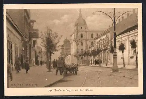 AK Belgrad, Strassenpartie mit dem Konak und Passanten