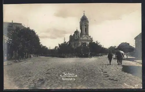 AK Semendria, Strassenpartie mit Kirche