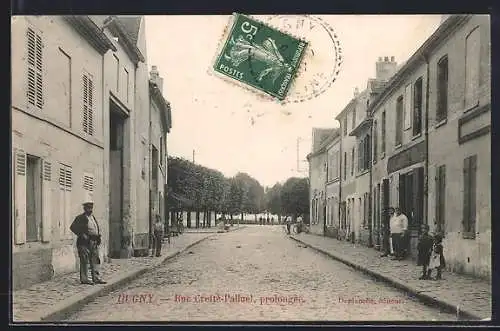 AK Dugny, Rue Émile-Palluel prolongée, scène de rue animée