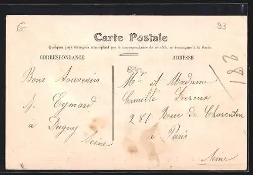 AK Dugny, Rue Émile-Palluel prolongée, scène de rue animée