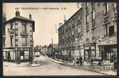 AK Villemomble, Allée Gambetta avec commerces et café