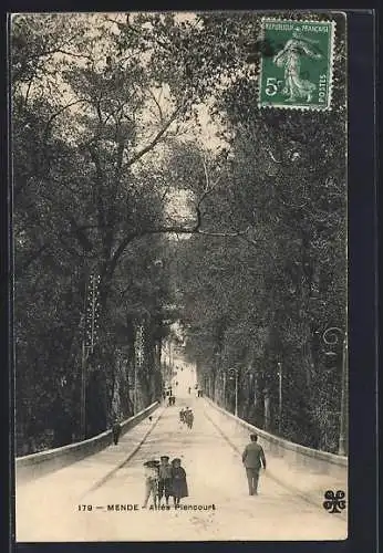 AK Mende, Allée Piencourt avec promeneurs sous les arbres