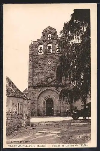 AK Saint-Germain-du-Teil, Facade et Clocher de l`Église