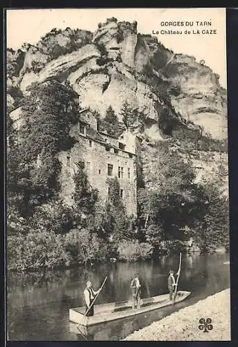 AK Gorges du Tarn, Le Château de La Caze et canoë sur la rivière