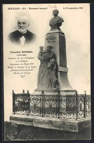 AK Mende, Monument à Théophile Roussel inauguré le 20 septembre 1908