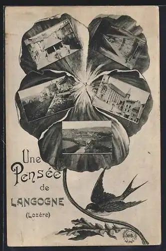 AK Langogne, Une Pensée de Langogne avec vues multiples et hirondelle