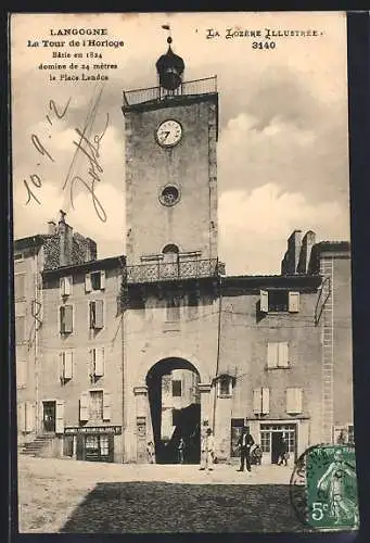 AK Langogne, La Tour de l`Horloge sur la Place Landos