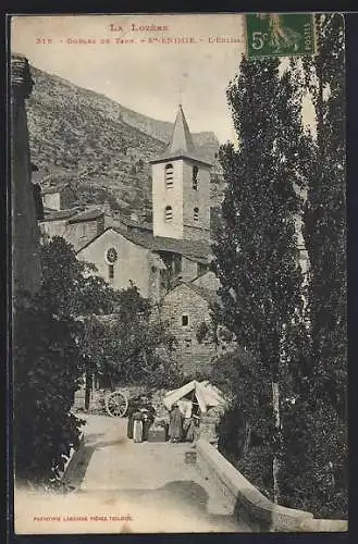 AK Sainte-Enimie, L`Église et vue sur le village dans les Gorges du Tarn